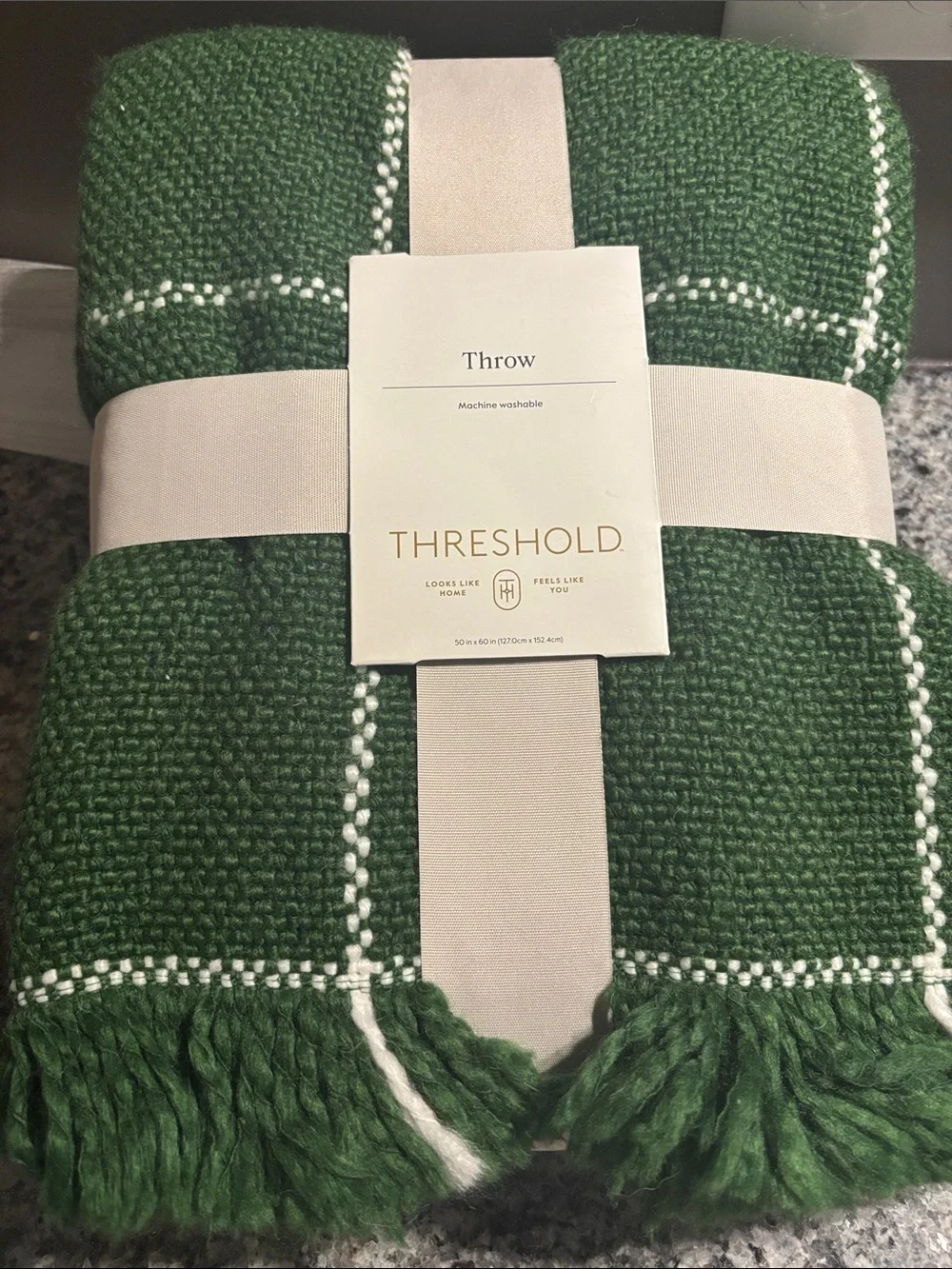 Threshold Green Woven Throw Blanket with White Accent 50”x 60”